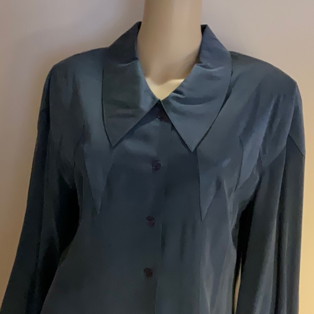 Apart 100% Silk Slate Blue Gray Blouse
